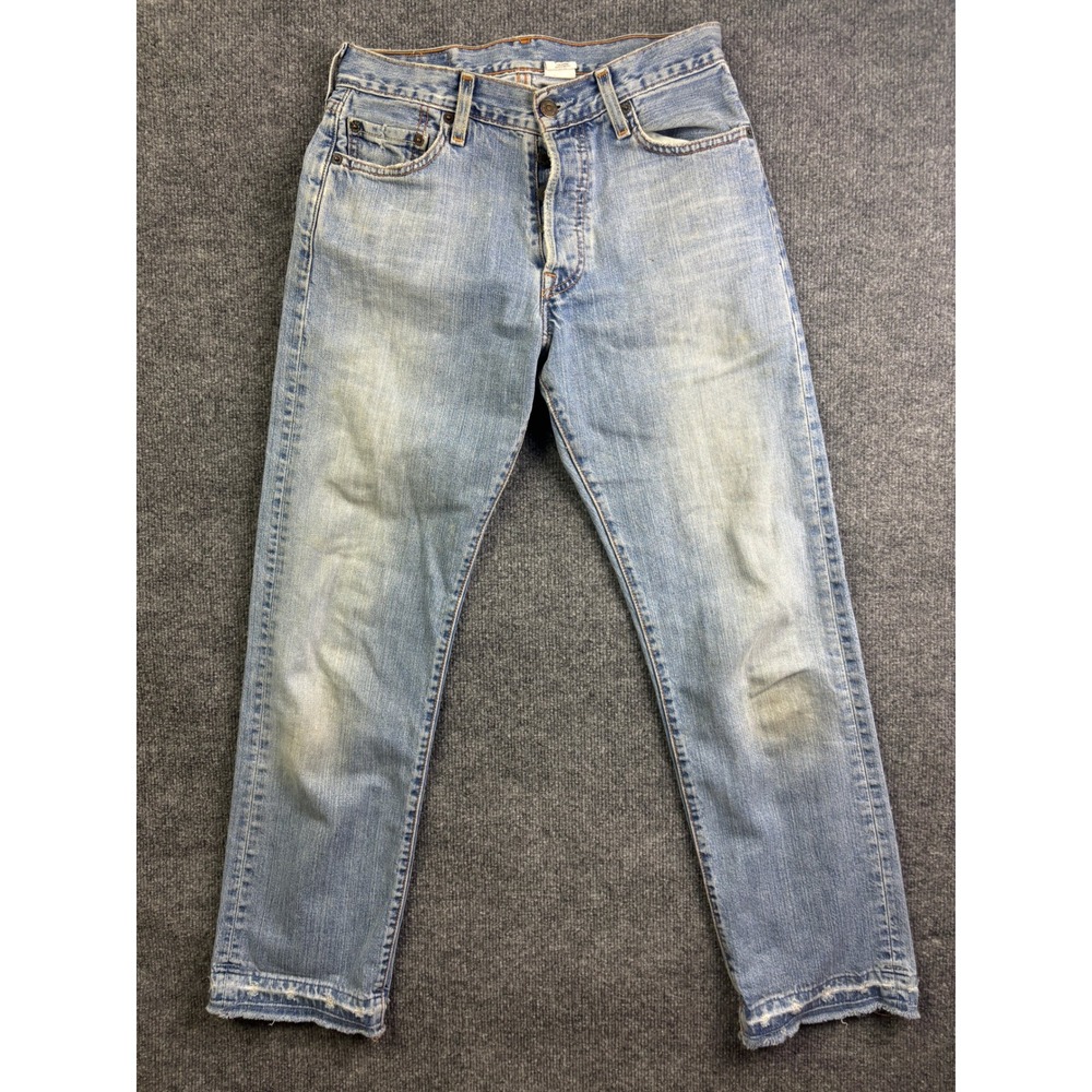 Vintage 90s Levi's 501 Button Fly Jeans Mens 29x27 Light Wash Distressed Raw Hem